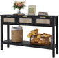 Entryway Table, Boho Console Table with 3 Storage Drawers and Storage Shelf, Sofa Table with Socket, for Entryway, Living Room, Behind Couch and Hallway (Black)
