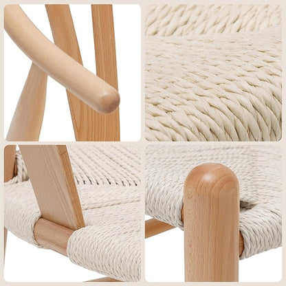 POLY & BARK Weave Dining Chairs – Mid-Century Modern Wishbone Dining Chairs with Arms, Solid Wood Frame, Indoor Use – Natural – Set of 2 - Ideal for Dining Room, Kitchen or Stylish Accent Setting