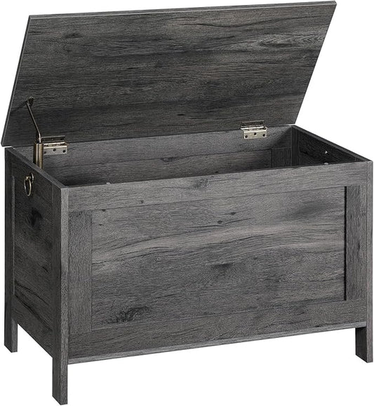HOOBRO Toy Box, Retro Wooden Look Storage Chest with Safety Hinge, Entryway Storage Bench Supports 220 lb, 29.9 x 15.7 x 18.9 Inches Toy Chest Organizer, Easy Assembly, Charcoal Black BC75CW01G1