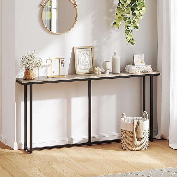 Yaheetech Narrow Console Table with Sturdy Metal Frame, 71 Inch Extra Long Entryway Sofa Table for Behind Couch, Hallway, Living Room, Gray