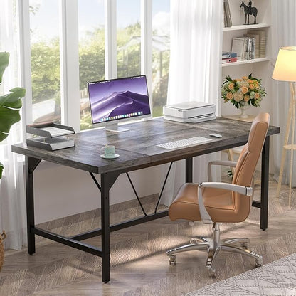 Unikito Large Computer Desk, 63x31.5 Inch Large Office Desks, Premium Sturdy 2 Person Desk, 1.4” Thick Study Writing Table, Modern Laptop Computer Table for Home Office Workstation, Black Oak