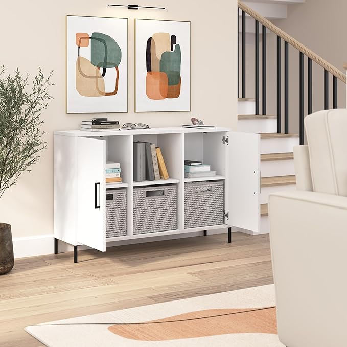 Bush Furniture Essence Accent Cabinet with Doors in White | Organizers and Shelves for Home Office Workspace, Living Room, Entryway, Bedroom, and Mudroom
