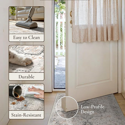 GENIMO Runner Rug 2x8 Non Slip Vintage Hallway Runner Rug, Low Pile Lightweight Rugs for Entryway, Hallway, Kitchen and Corridor, Light Taupe Brown