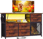 TV Stand Dresser for Living Room, LED TV Stand with 6 Drawers and Lights for Bedroom, Up to 50 inch TV, Long and Wide Dresser Storage Table with Metal Door, Rustic Brown