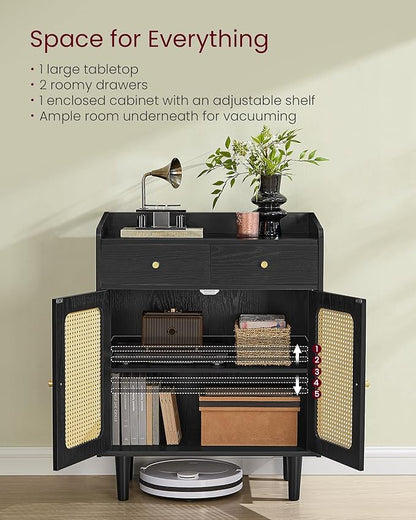VASAGLE BOHOVEN Collection - Buffet Cabinets, Set of 2, Sideboard Storage Cabinets with Rattan-Like Doors and Drawers, Accent Cabinets, Adjustable Shelf, Boho Style, for Living Room, Ebony Black