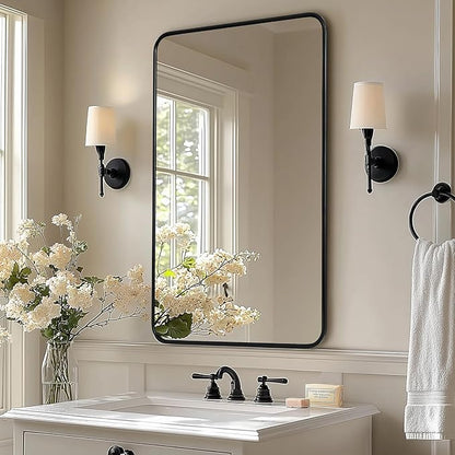 ANDY STAR Black Rectangle Mirror, 24x36 Inch Stainless Steel Metal Frame Bathroom Mirror for Over Sink, Modern Rounded Corner Black Vanity Wall Mirror, Hangs Horizontally or Vertically