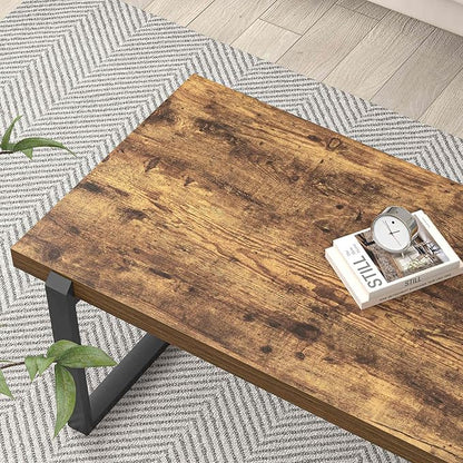 EXCEFUR Modern Coffee Table, Industrial Wood and Metal Center Table, Cocktail Tea Table for Living Room Home Office, Rustic Brown, 44 Inch