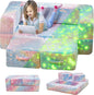Lamerge Toddler Couch Glow in The Dark Toddler Fold Out Couch for playroom, Convertible Baby Fold Out Play Foam and Floor Cushion for Bedroom (Rainbow+Unicorn)