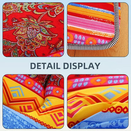 Bohemian Retro Japanese Floor Mattress, Vintage Floral Tatami Floor Mat, Portable Roll up Futon Mattress for Guest,Tavel (E,Queen80 X 60")