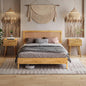 Nipe Platform Bed Frame with Headboard Size Queen - Light Natural - Solid Rubber