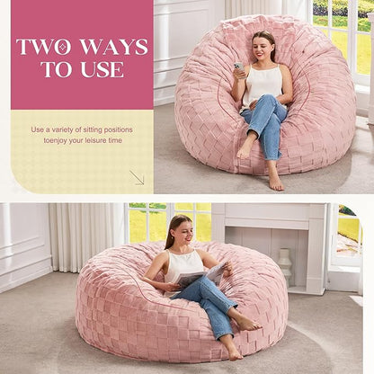Hobestluk Bean Bag Chairs Beanbag Chair with Filler Adult Bean Bags with Fluffy Cover, Giant Bean Bag Chairs for Adults for Living Room, Bedroom (Pink, 6FT - 70" x 70" x 15")