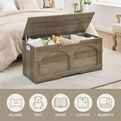 Storage Chest, 31.5" Retro Wooden Storage Bench, Entryway Storage Trunk, Supports 330 lb, Upgraded Safety Lift Support Hinge, Entryway Bench, U-Shaped Opening for Entryway Living Room, Grey