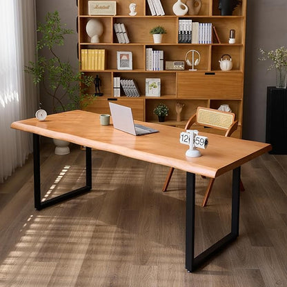 Solid Wood Office Desk, Dining Table, Desk -55 to 62 inches, Modern Farmhouse Design, can accommodate 2-8 People, Easy to Assemble, Ideal for Learning, Writing, and Dining. (55 inches)