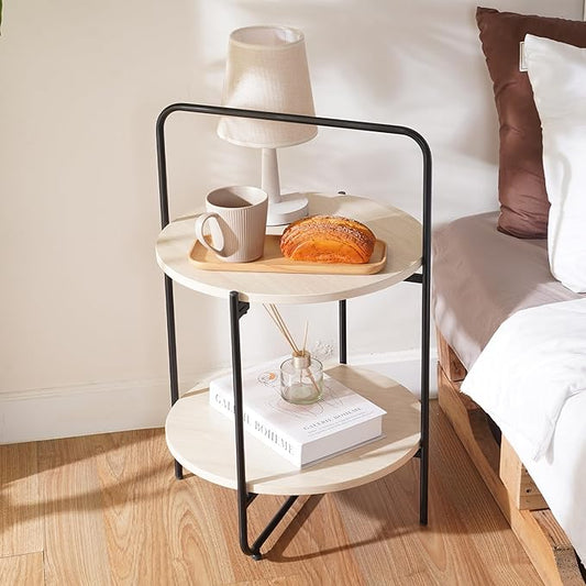 Mijas 2-Tier Side Table, Round End Table, A Stylish and Functional Addition for Home & Office, Perfect for Decor, Storage Solutions, and Enhancing Any Living Space (Natural)