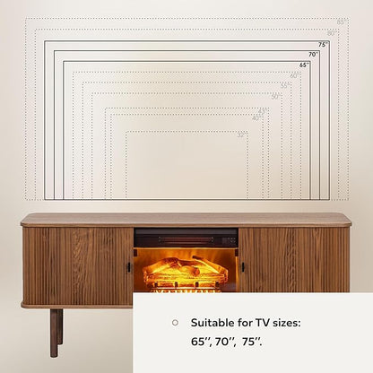 WERMO 71'' Electric Fireplace TV Stand for Living Room with Heater, Storage and Shelves Designed to fit 65’’- 75’’ Screens. Entertainment Center with Fireplace, Wood TV Stand Console (Walnut)