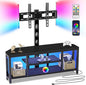 Corner TV Stand with Mount LED - Universal TV Mount Stand for 32-65" TV, Height Adjustable Swivel TV Console Wood & Steel Entertainment Center with Mount, Cabinet, Power Outlet, Colorful Light, Black