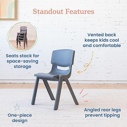 ECR4Kids 14in Plastic School Stack Chair, Children's Furniture, Grey, 4-Pack