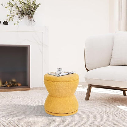 Ottoman with Storage, 360° Swivel Boucle Ottoman Vanity Stool, Upholstered Footstool with Storage Removable Lid, Modern Round Boucle Footrest Coffee Table for Living Room, Dorm, Makeup Room, Yellow