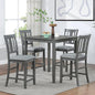 KEIKI 5-Piece Counter Height Dining Table Set with Square Table and 4 Upholstered Slatted Backrset Chair, for 4 Person, Modern Style Wooden Table Set, Easy Assembly, for Kitchen, Dining Room, Gray
