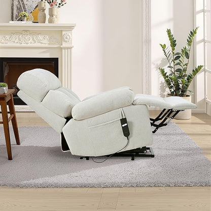 Recliner Chair Power Lift Massage Chair Full Body 23" Large Size Electric Recliner with Seniors, Home Theater Seating with Remote Control, Side Pocket, Spacious Seat, Light Gray