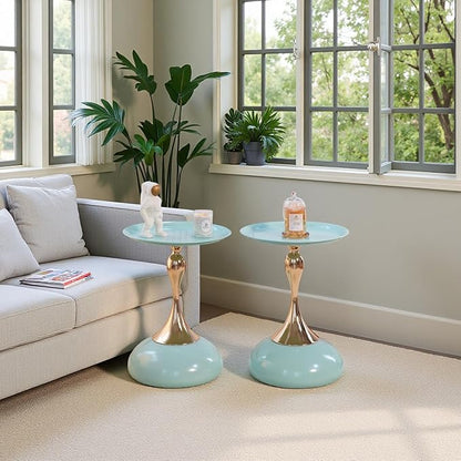 Stylish Hourglass Side Table - Contemporary Design for Living Rooms, Cafes, Dining Areas, Bedrooms, and Outdoor Spaces - Perfect Accent Piece for Any Decor (2, Light Green)