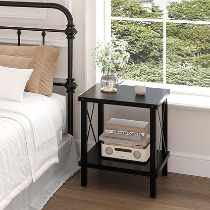 Large End Table Farmhouse Side Table Industrial Style Sofa Table Coffee Table Metal X Accent Wood End Table NightStand with Storage Shelf for Living Room Bedroom Black MLBZ16B