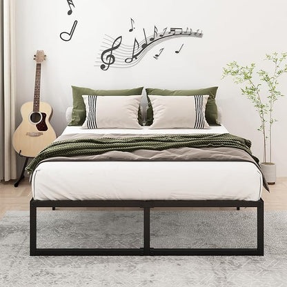 12 Inch Bed Frame Queen Size Heavy Duty Steel Slat Support Metal Platform Queen Bed Frame No Box Spring Needed, Easy Assembly, Black