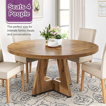 Round Dining Table for 4, 47" Wooden Kitchen Dinner Table Rustic, Farmhouse Table for Dining Room, Living Room, Light Oak Brown