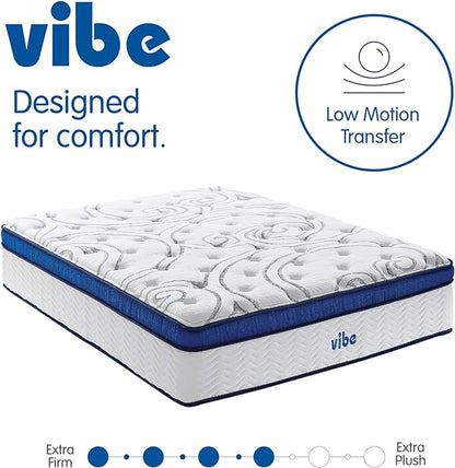 Vibe Quilted Hybrid Mattress, 12-Inch Innerspring and Pillow Top Gel Memory Foam Mattress, Fiberglass Free, CertiPUR-US Certified Bed in a Box, King, White