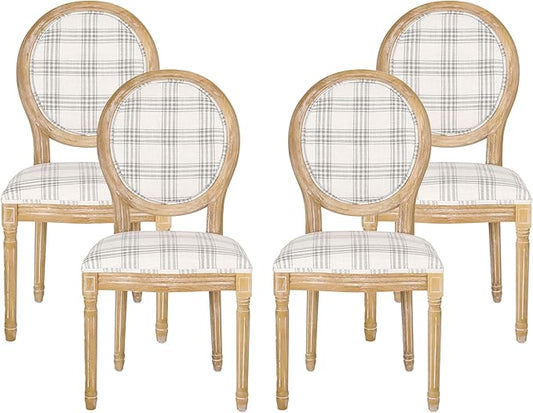 Christopher Knight Home Phinnaeus Dining Chair Set, Set of 4, Wood, Gray Plaid + Light Beige + Natural