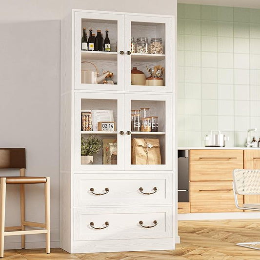 IRONCK Bookshelves and Bookcases, Bookshelf with 2 Drawers, 79.1" Inch Tall Bookshelf, 4 Tier Bookcase with Acrylic Doors, Large Storage Cabinet for Home Office, Living Room, Kitchen