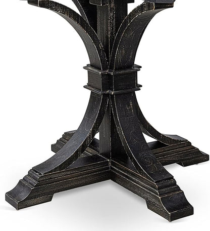 I57-11-TP Mid-century Table with Acacia Wood Round Tabletop and Stylish Pedestal Base - Sand Blasted Black Finish