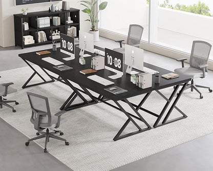 LVB Black Computer Desk, Modern Gaming PC Writing Desk for Home Office, Metal Computer Study Work Table for Bedroom, Industrial Executive Student Simple Workstation Desk, 55 in, Black Oak