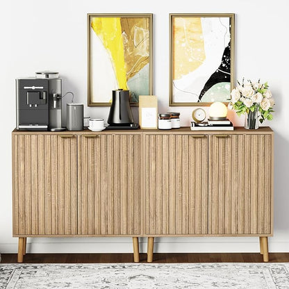 Fluted Storage Cabinet, Free Standing Buffet, Wood Sideboard, Multifunctional Accent Storage for Living Room, Hallway, Entryway, Dining Room (1, Oak)