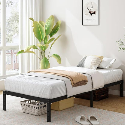 10 Inch XL Twin Bed Frames, Platform Metal Bed Frame Twin XL Size Heavy Duty Steel Slat Mattress Foundation, No Box Spring Needed, Easy Assembly, Noise-Free, Black