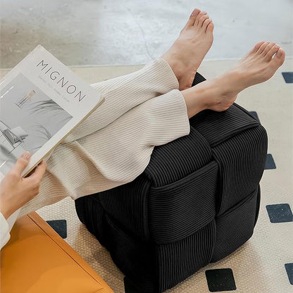 Ottoman Foot Rest Soft and Comfortable Ottoman Square Corduroy Woven Design Sofa Stool (Black)