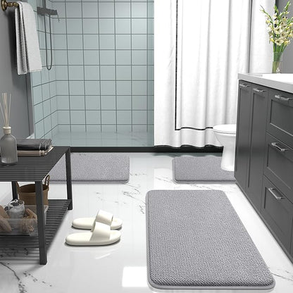 OLANLY Thick Memory Foam Bath Mat Rug 50x30, Extra Soft Absorbent Bathroom Rugs, Quick Dry Bath Mats, Non-Slip, Machine Washable Carpet for Bathroom, Tub and Shower, Home Decor Accessories, Grey