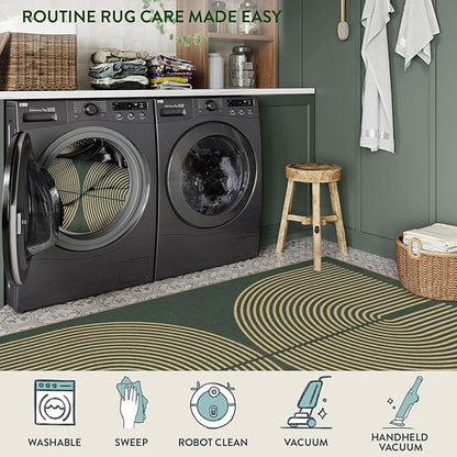 Lahome Modern Rainbow Easy Jute Kitchen Runner, 2x8 Indoor Outdoor Runner Rug for Hallway Entryway, Farmhouse Dark Green Non Slip Floor Carpet for Bedroom Foyer Laundry Room
