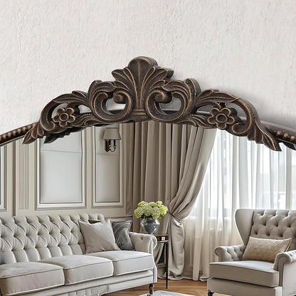 Micasso Traditional Ornate Metal Frame Arch Wall Mirror Baroque Vintage Vanity Mirror for Bathroom, Mantel, Bedroom, Antique Bronze 36"x 24"