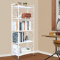 Foldable 5-Tier Metal Shelf with Wheels - Folding Bookshelf Unit for Living Room, Kitchen, Study 12.6" D x 23.6" W x 57.0" H, Glossy White
