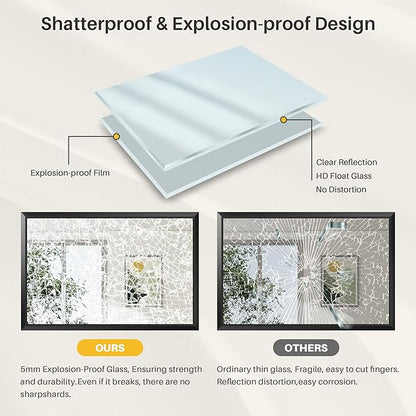 24x30 Inch Black Bathroom Mirror for Wall, Thick Metal Framed Rectangle Mirrors for Over Sink, Bedroom, Living Room, Entryway, Anti-Rust, HD Tempered Glass