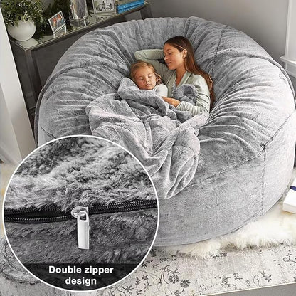 BCU 6FT Bean Bag Chair for Adults and Kids Without Filler Giant Stuffed Animal Storage Cover Soft Faux Fur Floor Chair Cover for Bedroom Living Room, Silver Red