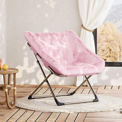 Comfy Chair for Adults, Foldable Living Room Chairs, Soft Faux Fur Folding Lounge for Bedroom Living Room Dorm Rooms, Flexible Reading Chair for Teens (1, Pink, Extra Large)