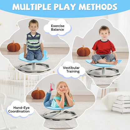 Spinning Chair for Autistic Kids, Non-Slip Sensory Spinning Chair, Sit and Spin Autism Toys Training Body Coordination (Blue)
