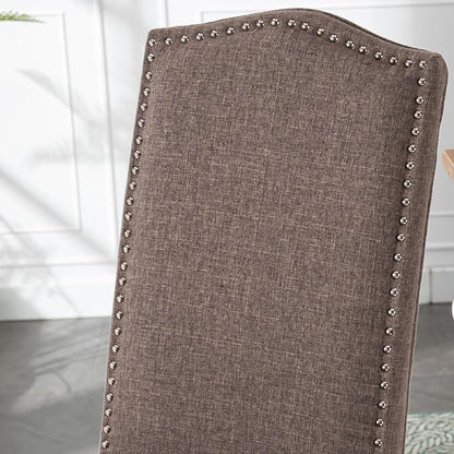 Stylish Upholstered Parsons Dining Chair Kitchen with Silver Nailhead Trim and Sturdy Solid Wood Legs