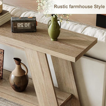 Treocho 63 Inch Long Farmhouse Console Tables for Entryway, 2-Tier Modern Wood Sofa Table with Shelf Behind Couch, Contemporary Narrow Entryway Table for Living Room, Hallway, Entrance, Walnut