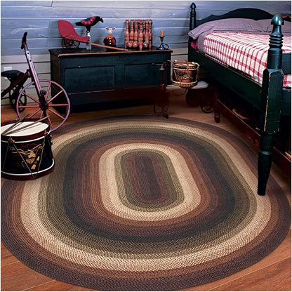 Homespice Prescott Jute Oval Woven Rug 4x6' - Primitive Red and Black Rugs for Bedroom and Living Room