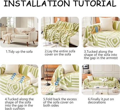 HANDONTIME Green Sofa Covers Chenille Couch Covers Universal Sofa Cover Boho Cover for Sofa 3 Seats Dogs Couch Furniture Protector Couch Cushion Covers Sectional Couch Covers for L Shaped, 91" X118"