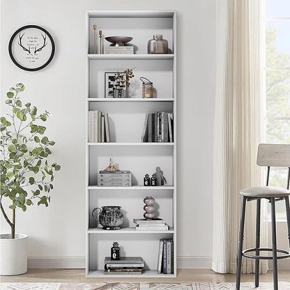 71" Tall Bookcase, 6-Tier Open Display Storage Shelves, Floor Standing Large Book Shelf for Living Room, Home Office, Bed Room, White