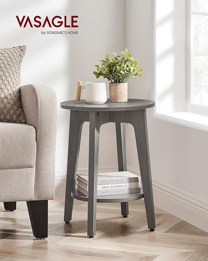VASAGLE Side Table, Small Round End Table with Lower Shelf, Nightstand for Small Spaces, Living Room, Bedroom, Smoky Gray ULET283T68